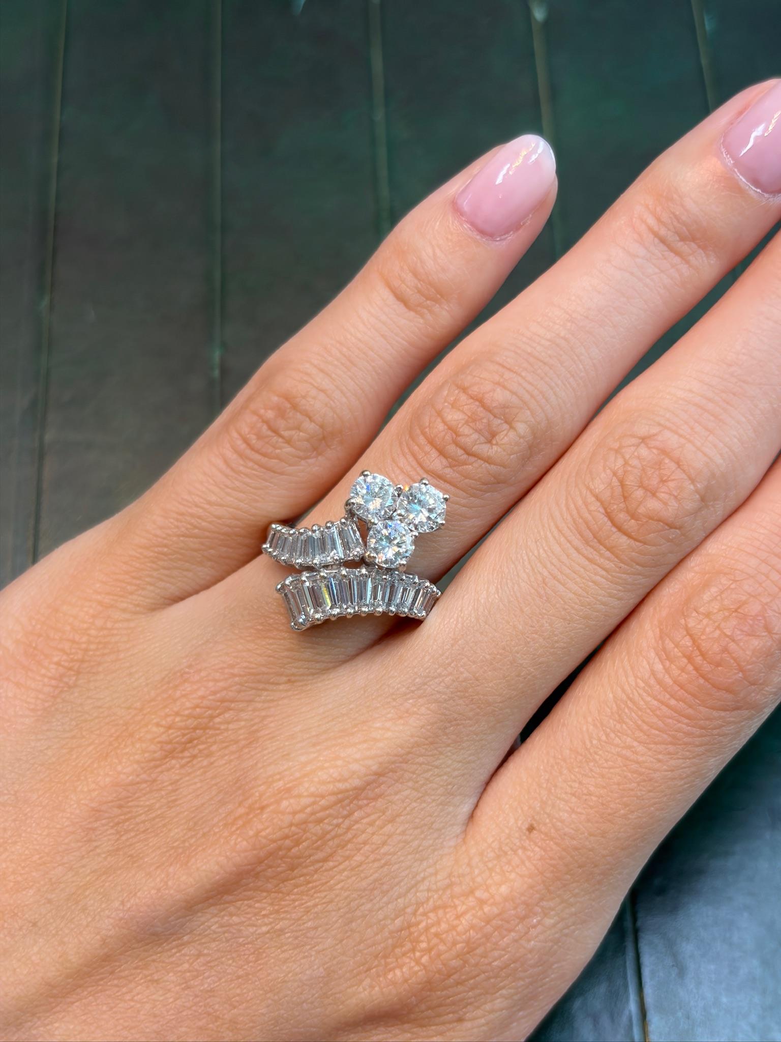 French Platinum & Gold Diamond Cocktail Ring Circa 1950s