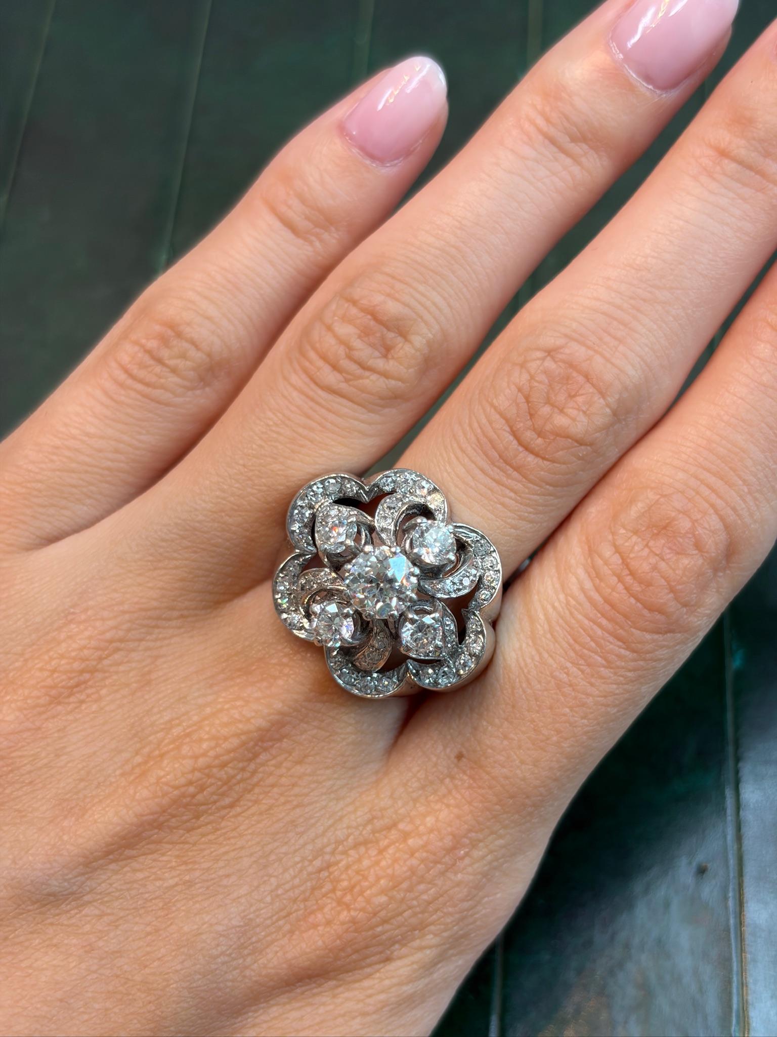 French Retro Diamond Platinum Ring