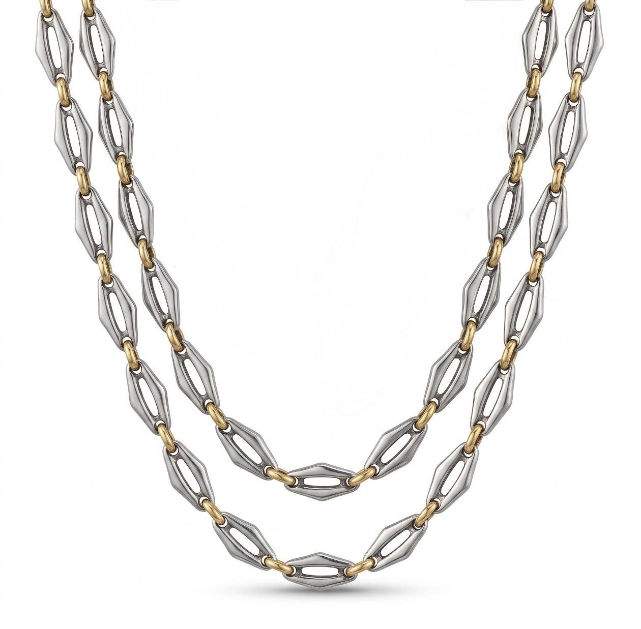Cartier Steel & 18K Gold Long Link Necklace