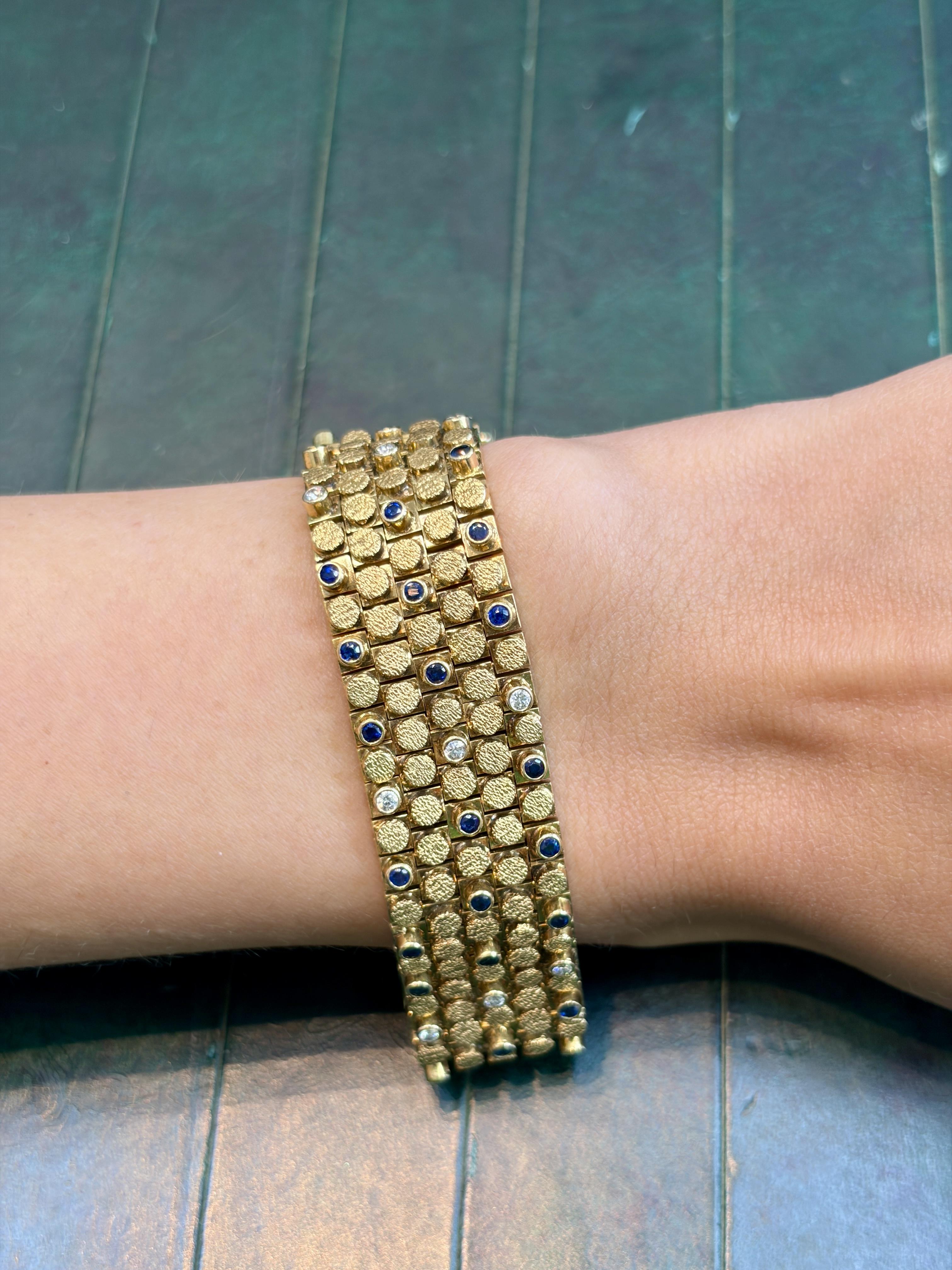 Van Cleef & Arpels Sapphire and Diamond Gold Strap Bracelet