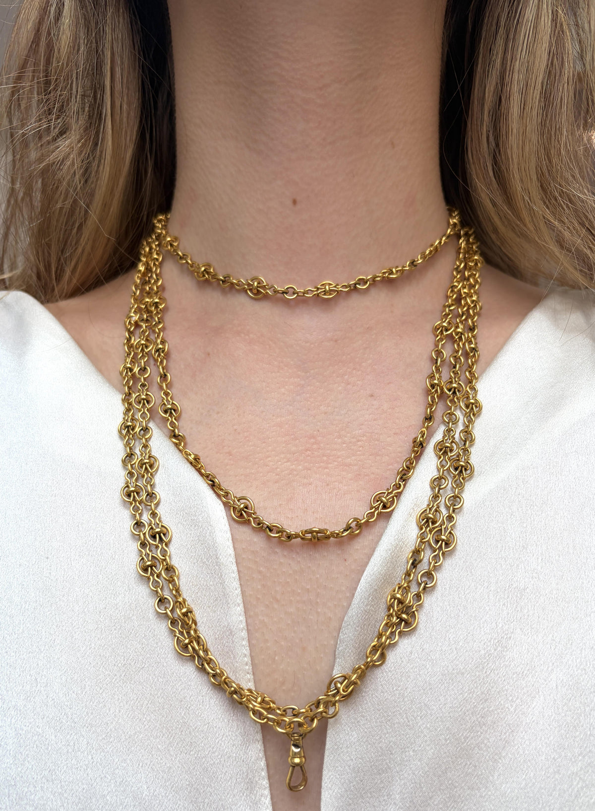 Victorian French Long Gold Chain 18k Yellow Gold