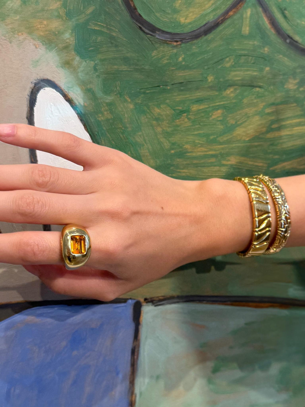 1980s Ostag Studio Bombé Citrine and Diamond Gold Ring