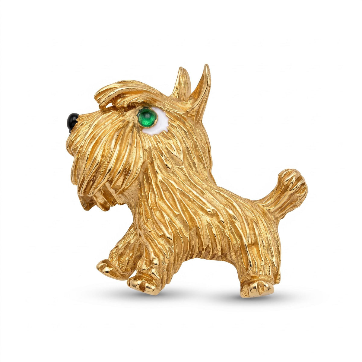 French 18K Gold and Enamel Dog Brooch
