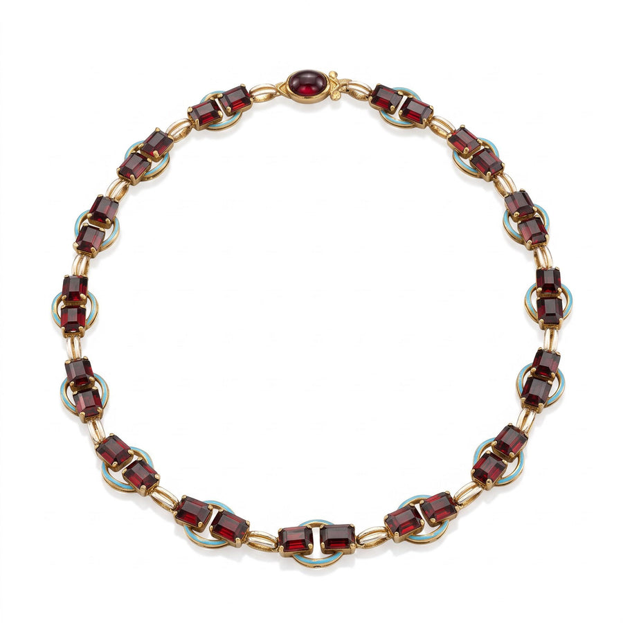 Italian Garnet and Enamel Gold Necklace