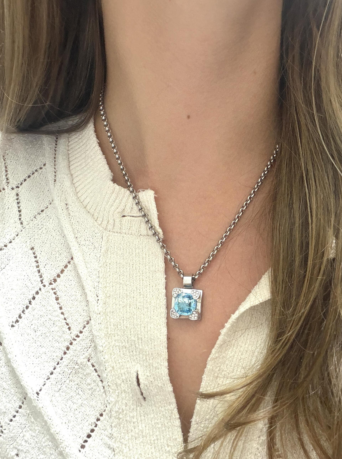 Chopard Blue Topaz and Diamond Pendant Necklace Circa 2000