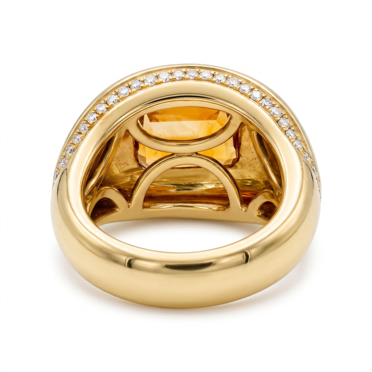 1980s Ostag Studio Bombé Citrine and Diamond Gold Ring