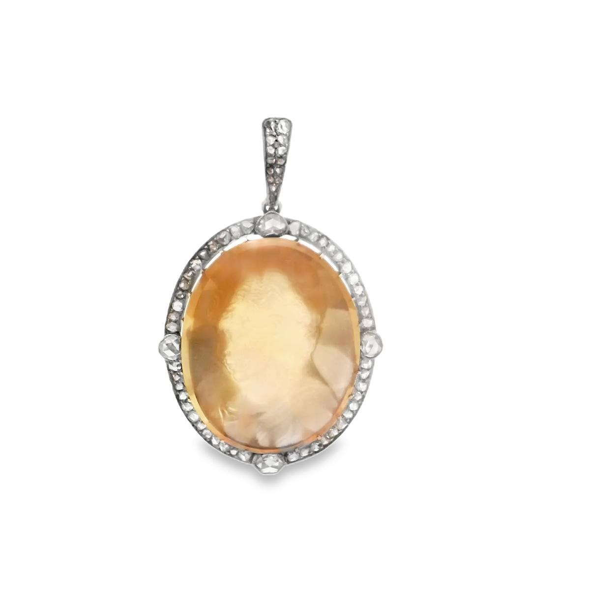 18k Gold on Silver French Victorian Citrine Diamond Pendant