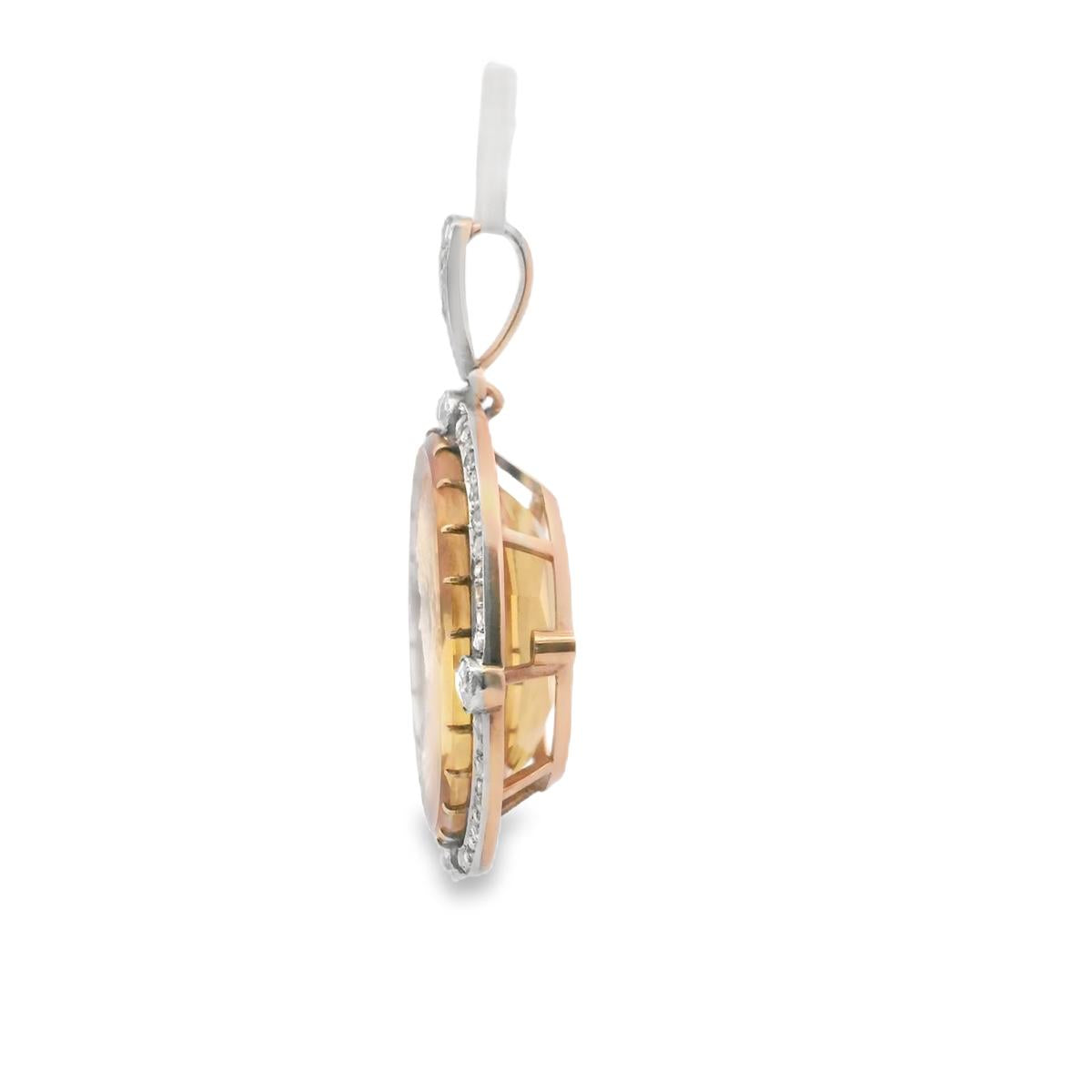 18k Gold on Silver French Victorian Citrine Diamond Pendant