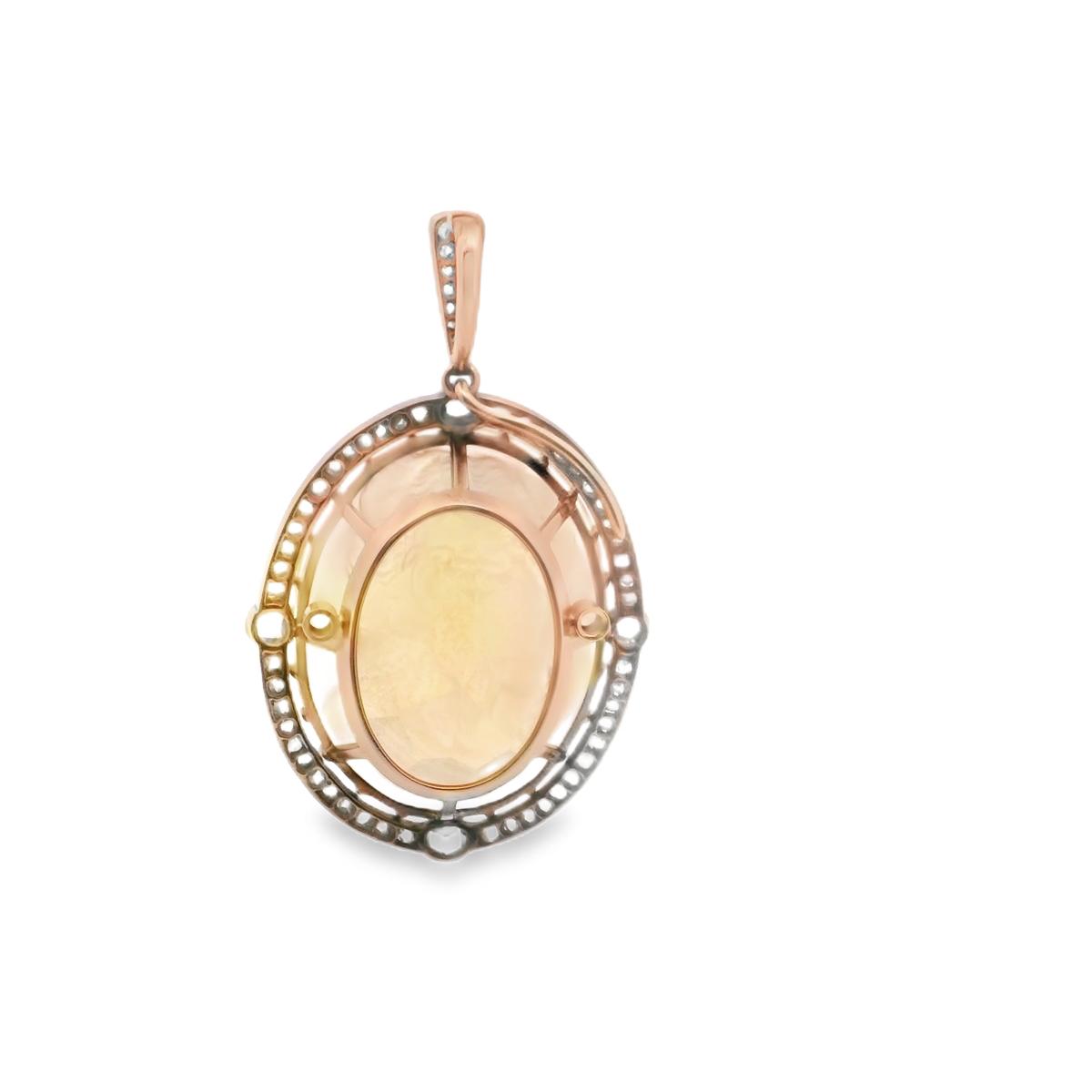 18k Gold on Silver French Victorian Citrine Diamond Pendant