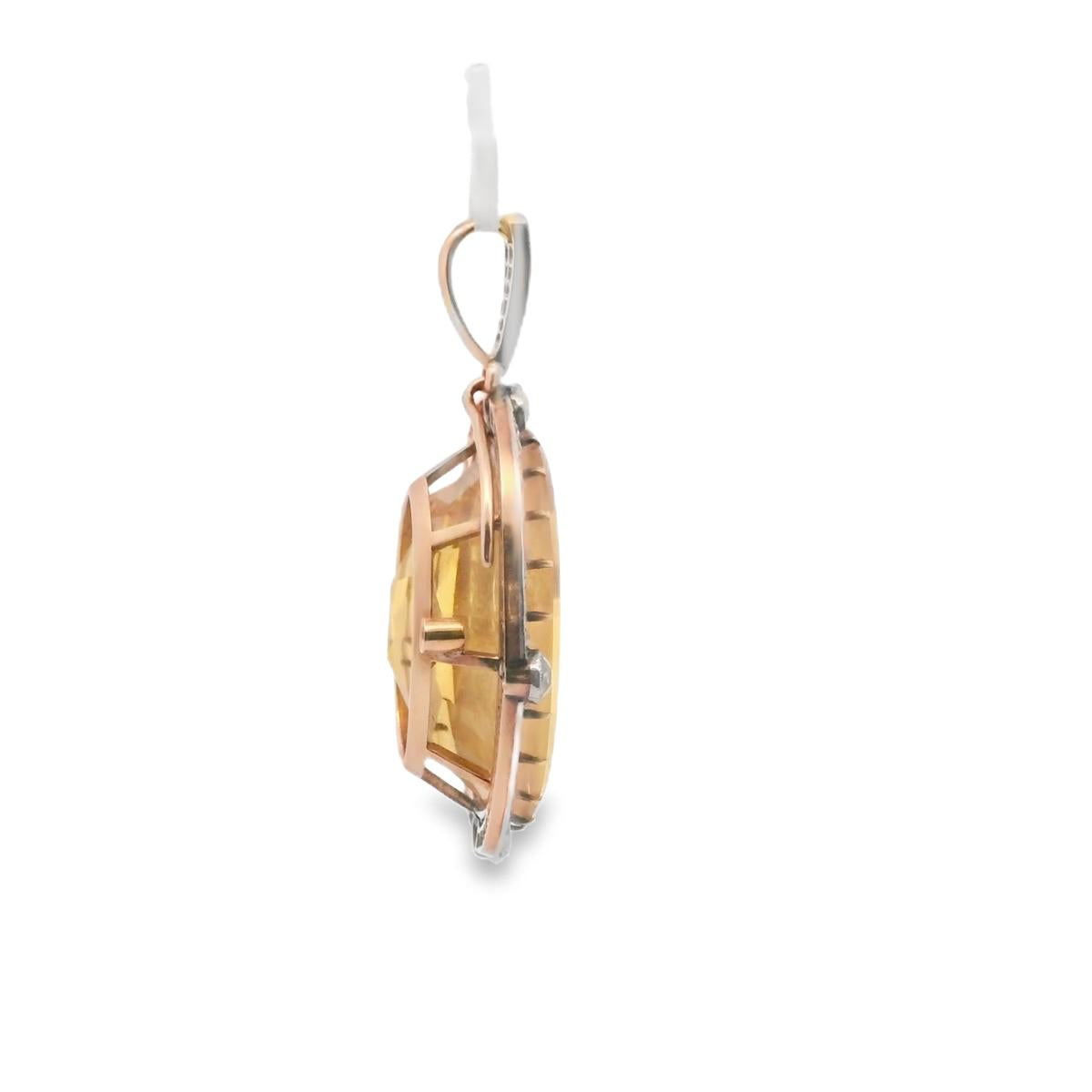 18k Gold on Silver French Victorian Citrine Diamond Pendant