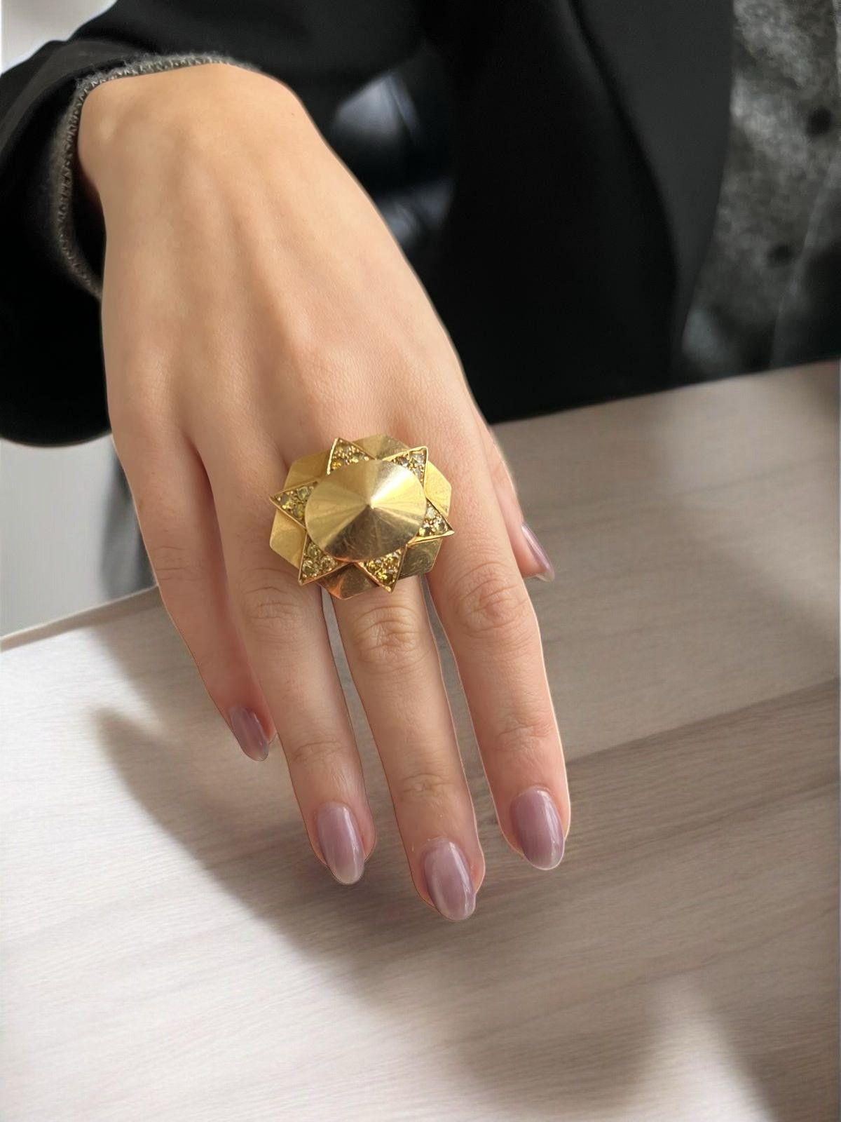 Suzanne Belperron 18K Yellow Gold and Yellow Diamond Cuff and Ring Set