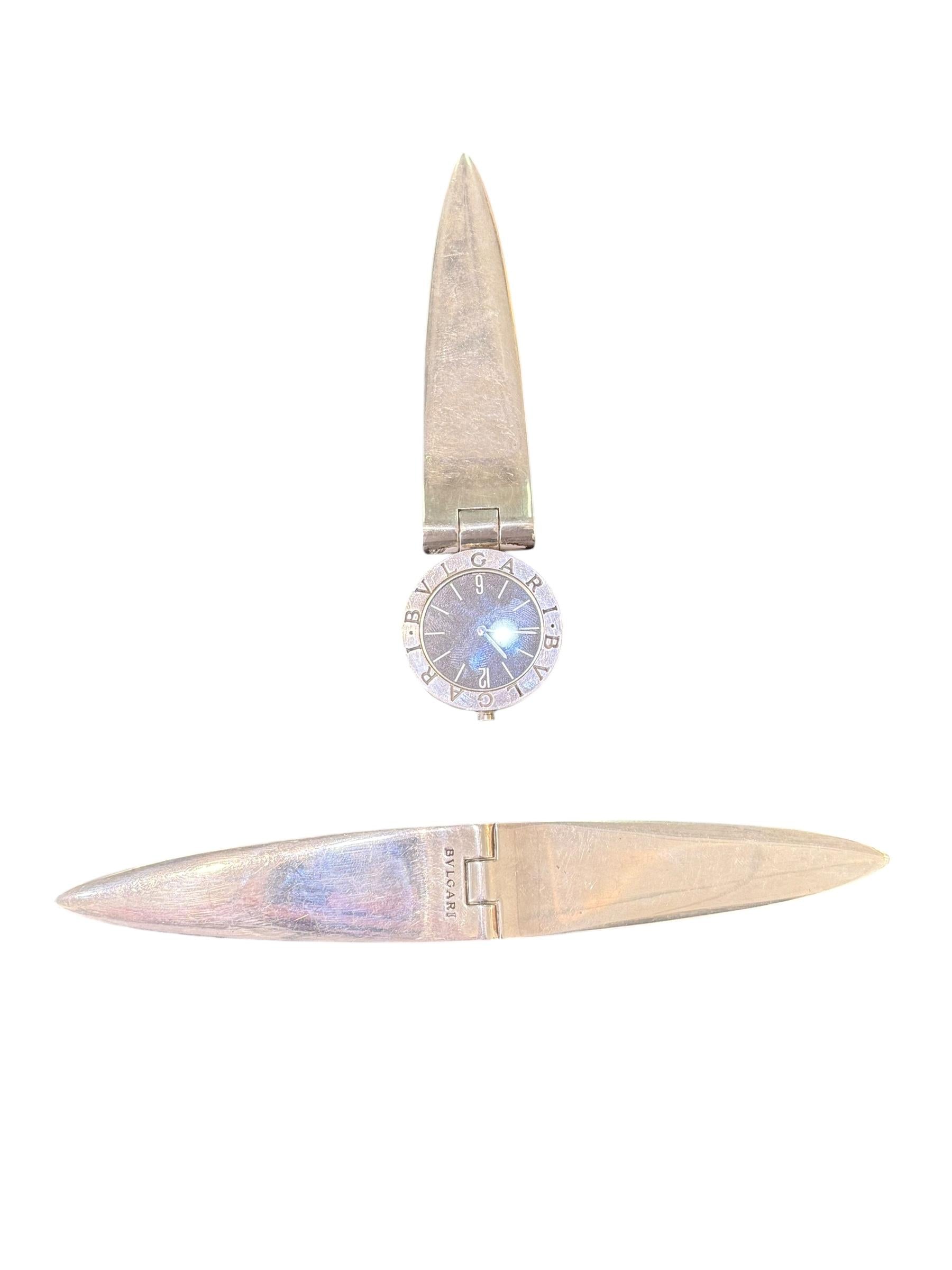 Silver Bulgari 1990s Silver Desk set Clock and Letter Opener