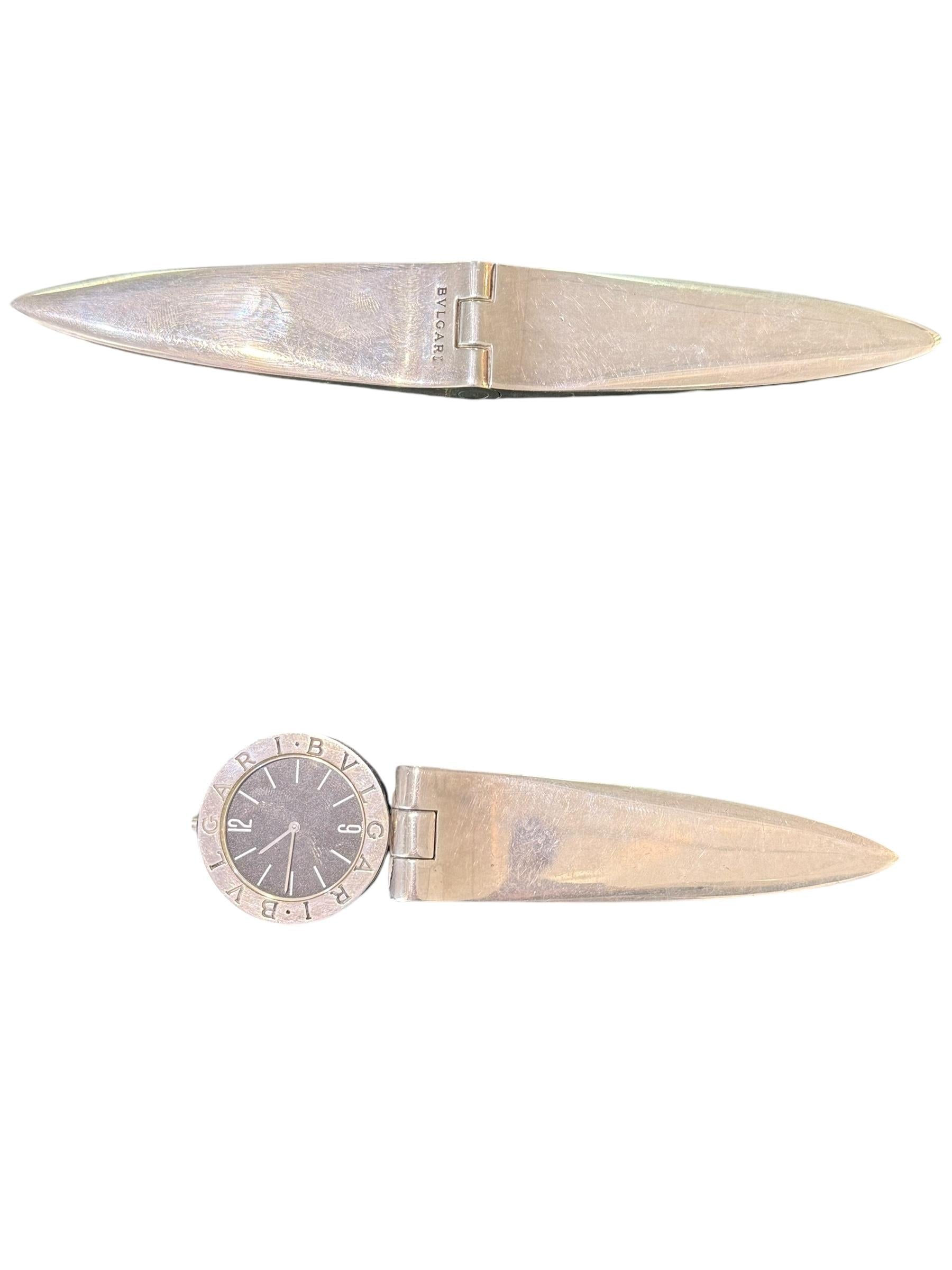 Silver Bulgari 1990s Silver Desk set Clock and Letter Opener