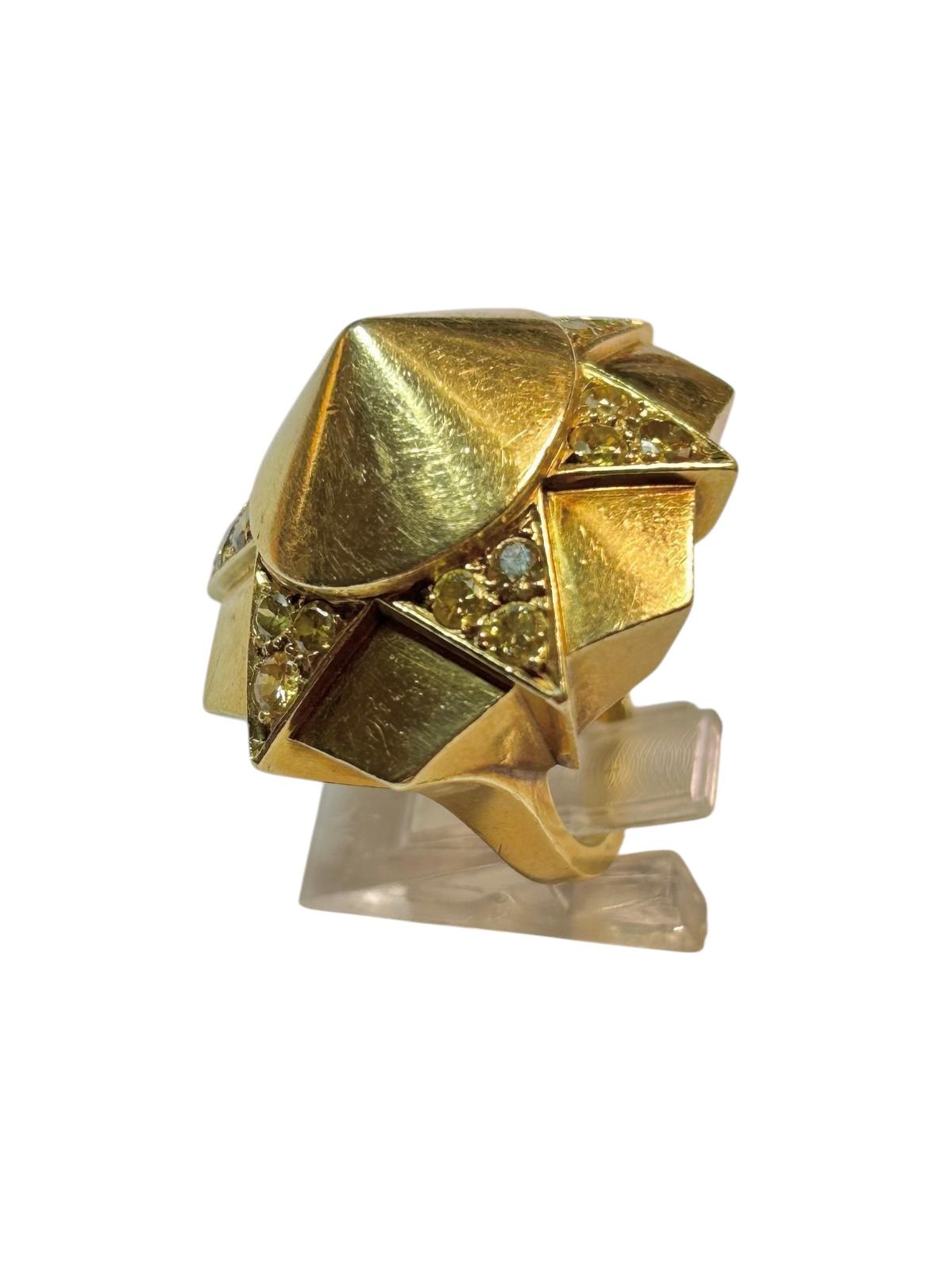 Suzanne Belperron 18K Yellow Gold and Yellow Diamond Cuff and Ring Set