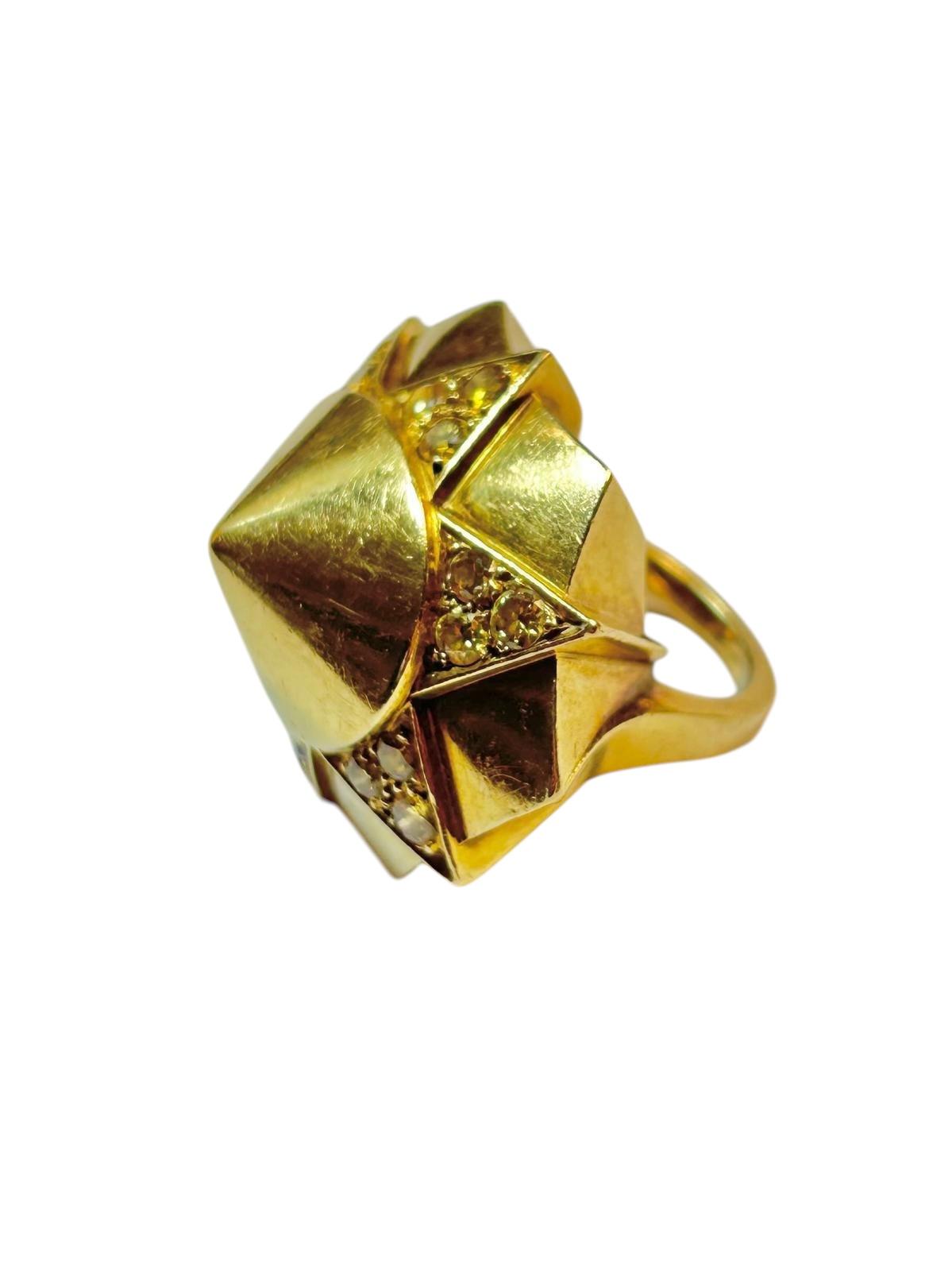 Suzanne Belperron 18K Yellow Gold and Yellow Diamond Cuff and Ring Set