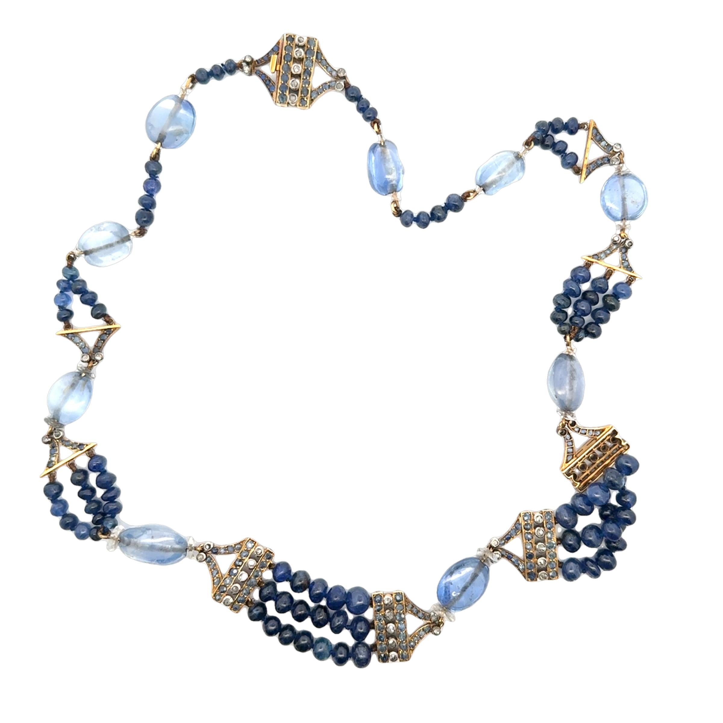 A sapphire and diamond bead necklace.