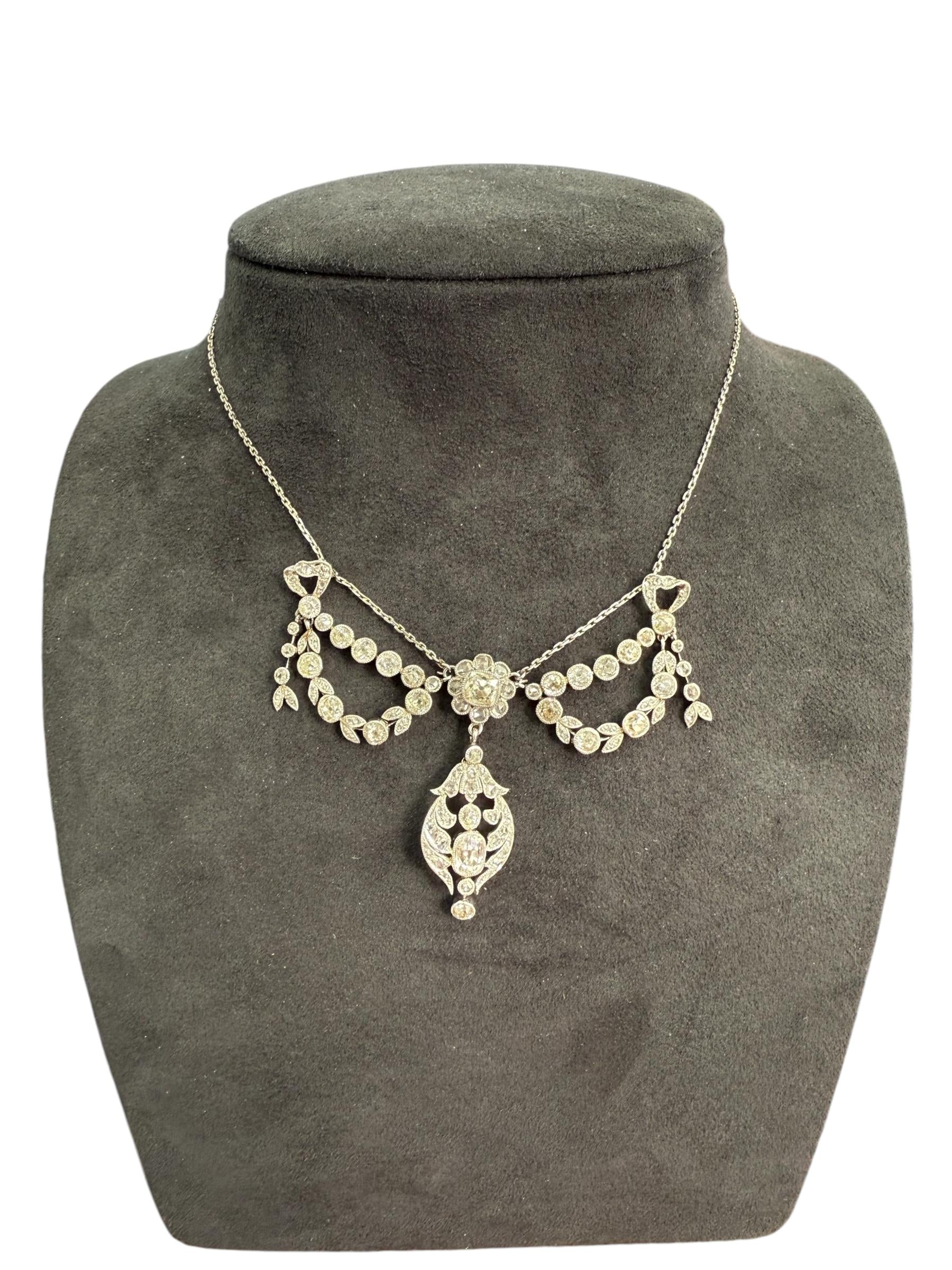 Platinum Belle Epoque circa 1910 Bow Diamond Necklace