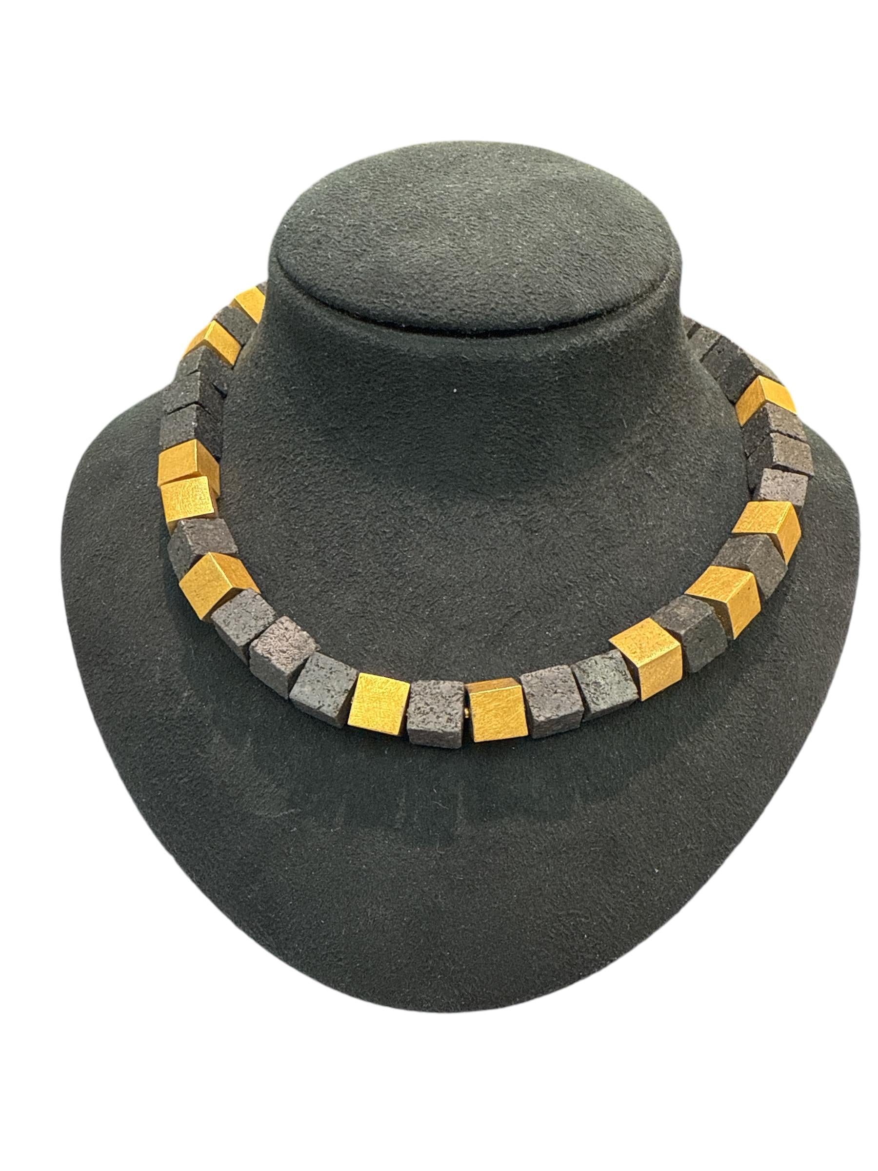 Silver Lava Cubic Modernist Necklace