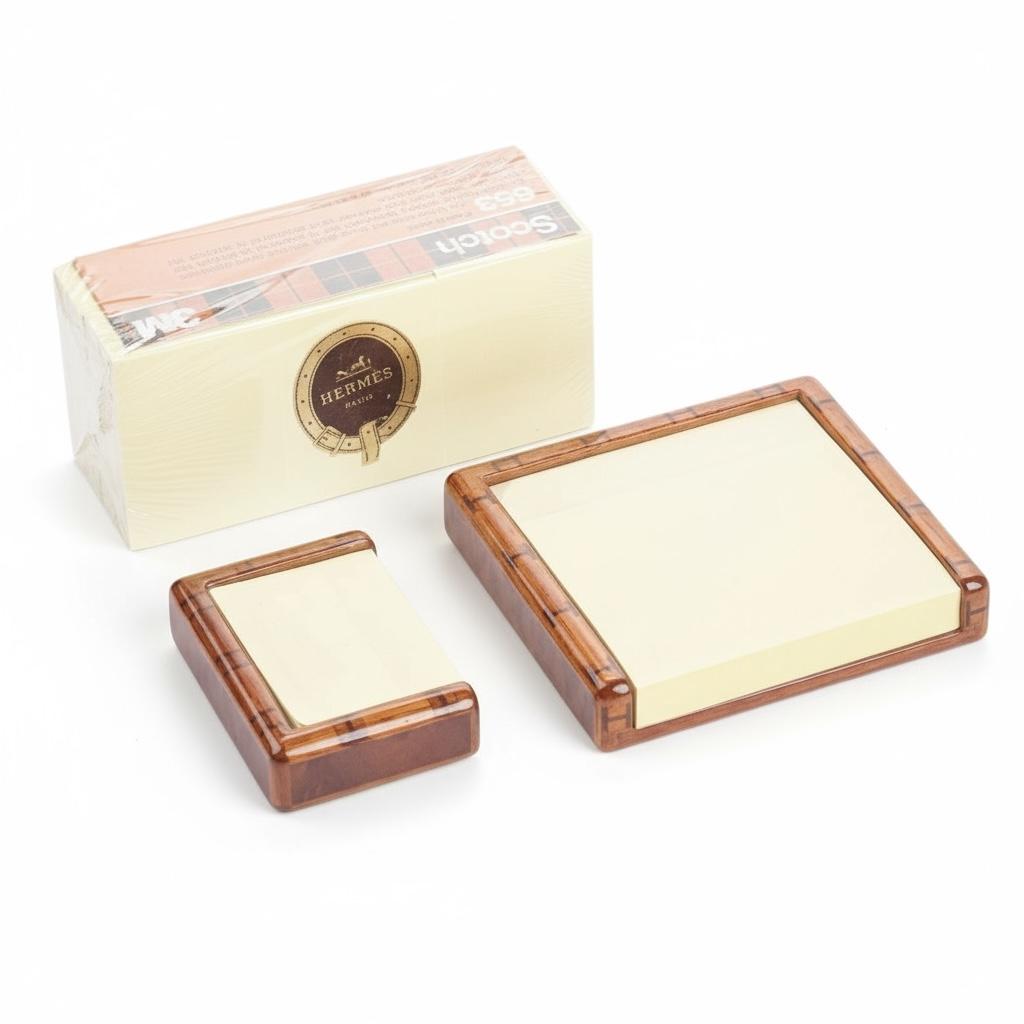Hermes Paris Bamboo Wood Post-it Holder Pair – With Refill