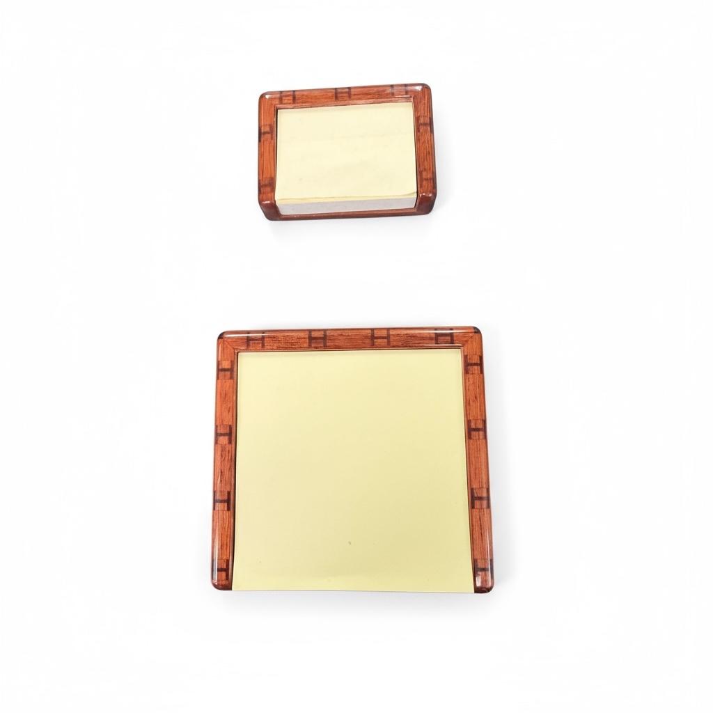 Hermes Paris Bamboo Wood Post-it Holder Pair – With Refill