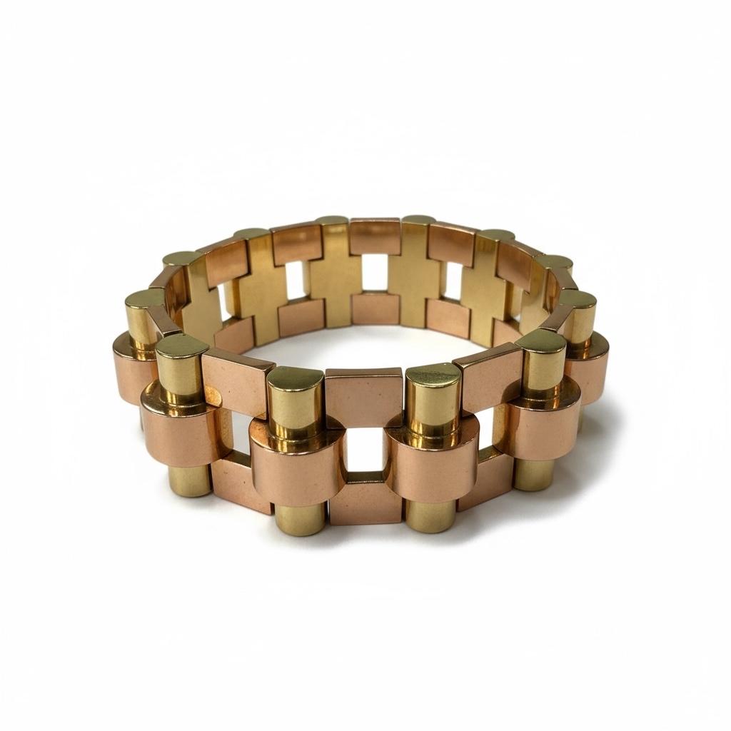1940s French Retro Gold Brick-Link Bracelet