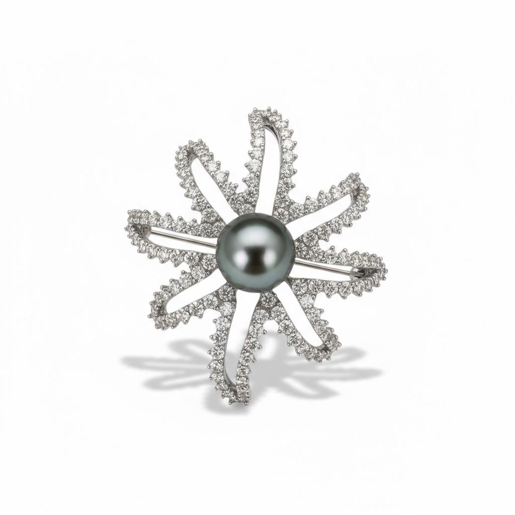 Tiffany & Co. ‘Fireworks’ Diamond and Pearl Brooch in Platinum