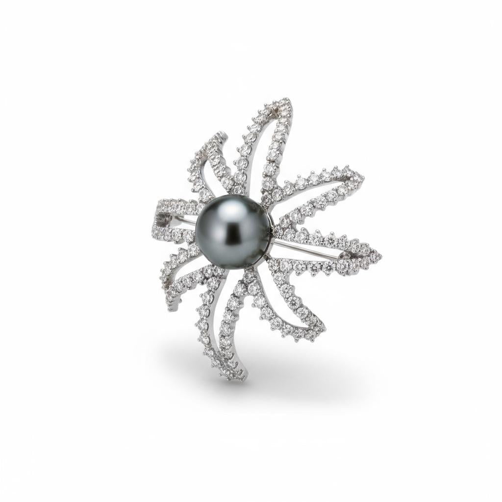 Tiffany & Co. ‘Fireworks’ Diamond and Pearl Brooch in Platinum