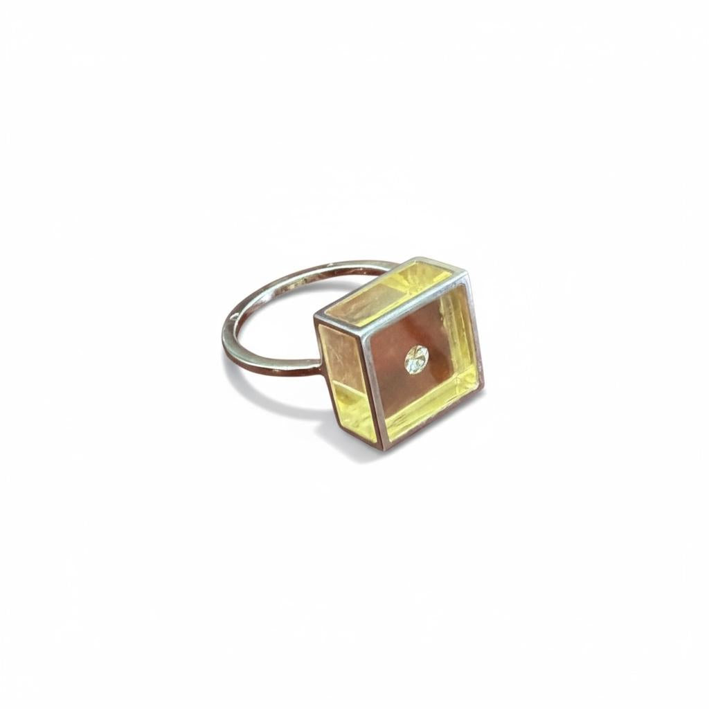1970s 18k White Gold & Resin Diamond Cube Ring- France