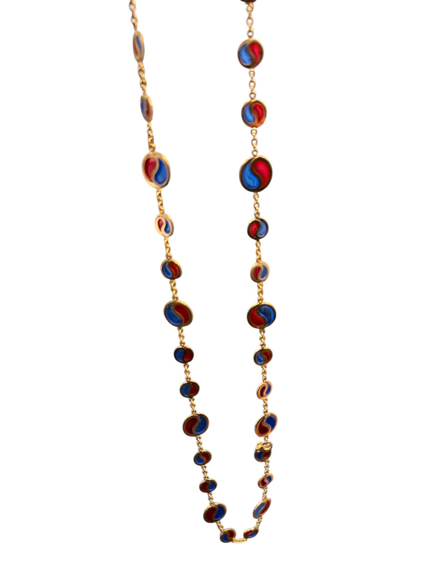 Italian Enamel Link Necklace in 18K Yellow Gold, 1970s