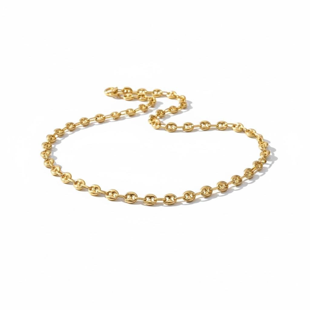 18k Yellow Gold Puffed Link Chain Necklace – 16 Inches