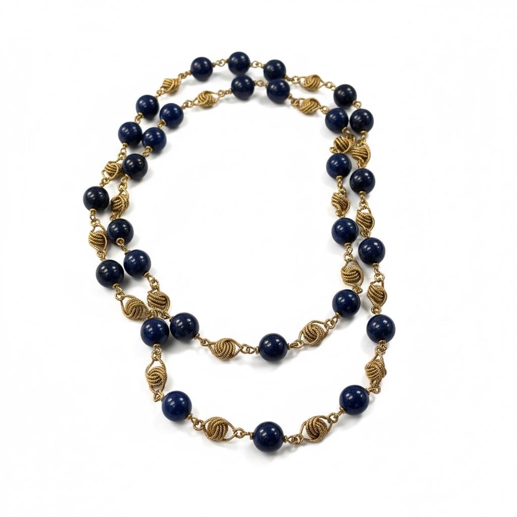 Italian Lapis Lazuli and Gold Bead Necklace, circa 1960s