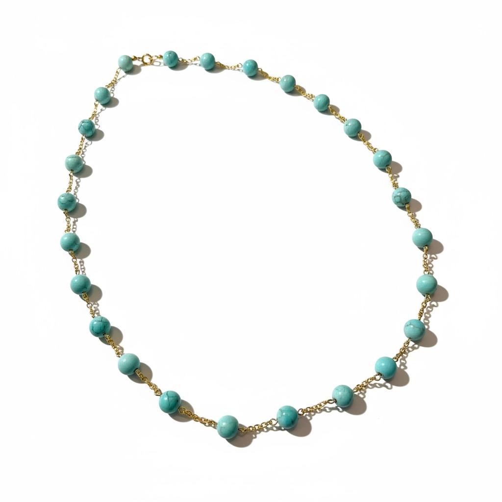 Turquoise and 18K Yellow Gold Chain Necklace