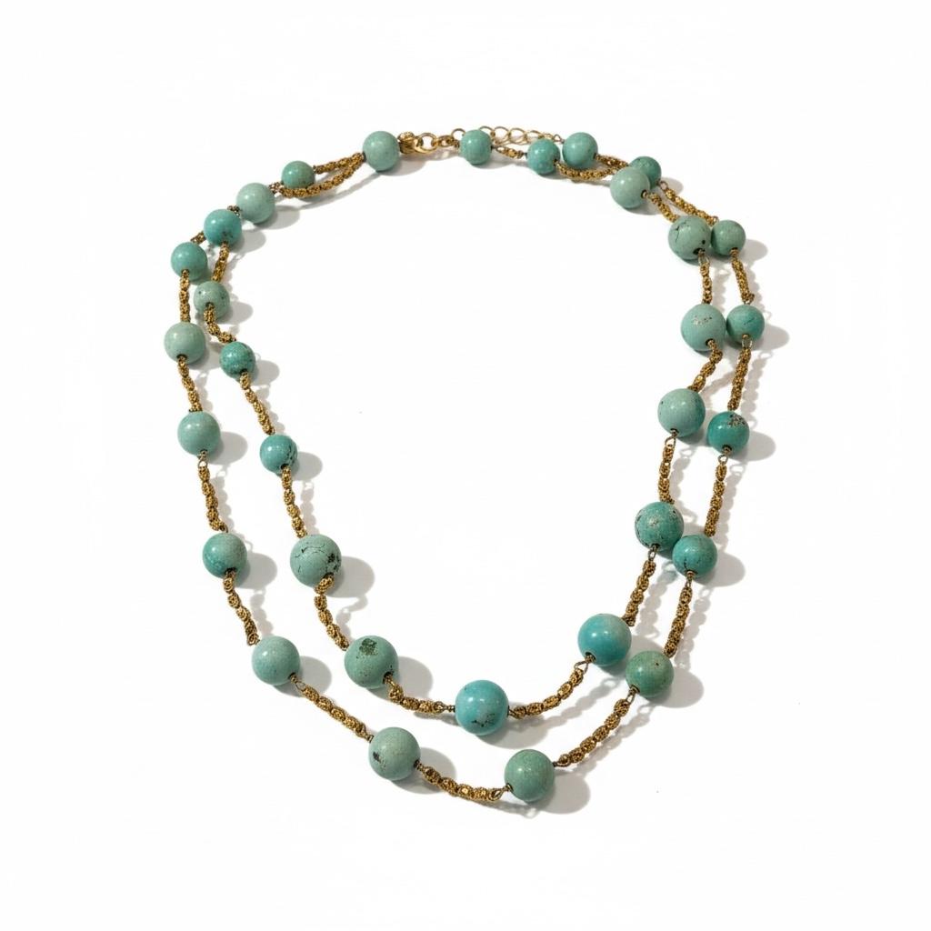 Turquoise and 18K Yellow Gold Chain Necklace