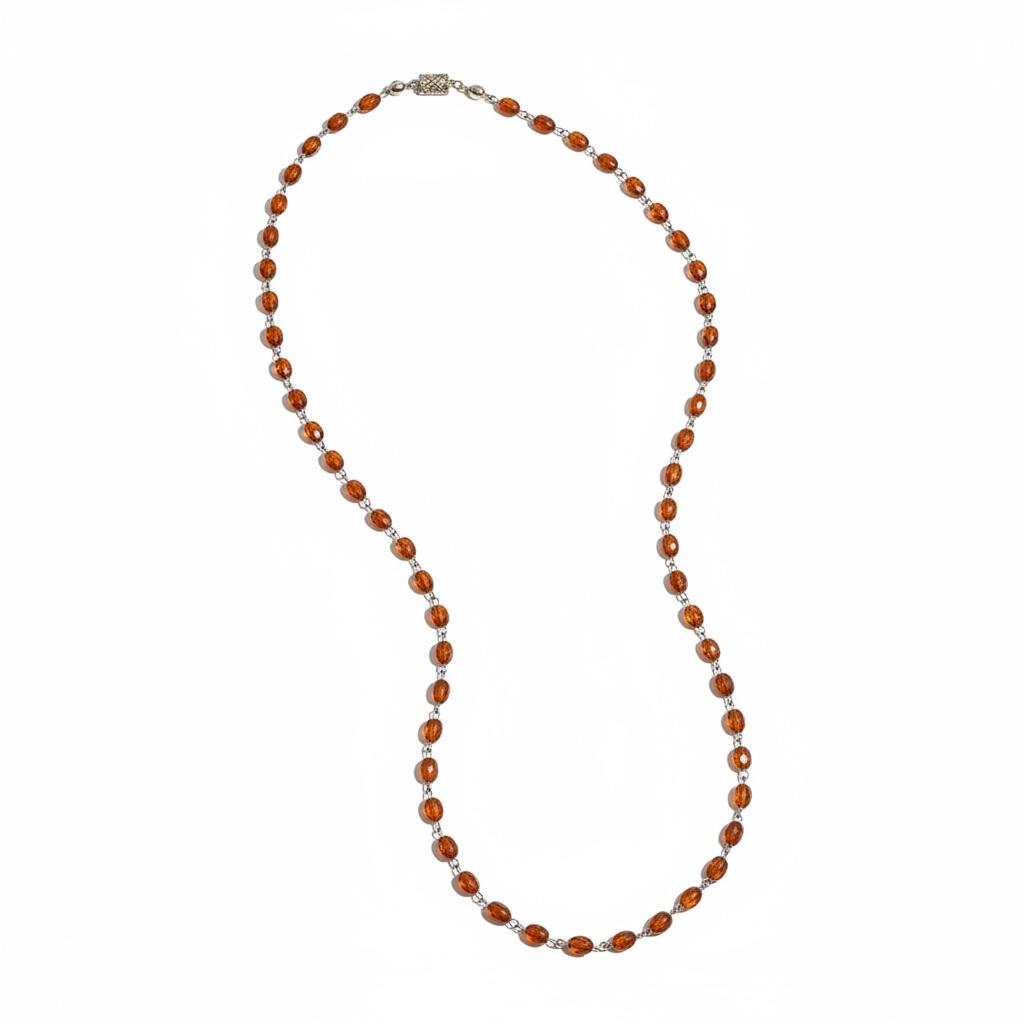 Hessonite Garnet and 18K Yellow Gold Long Necklace