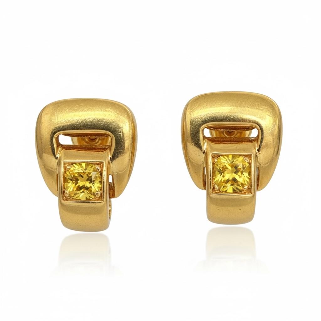 18K Yellow Gold Hermes Yellow Sapphire Earrings
