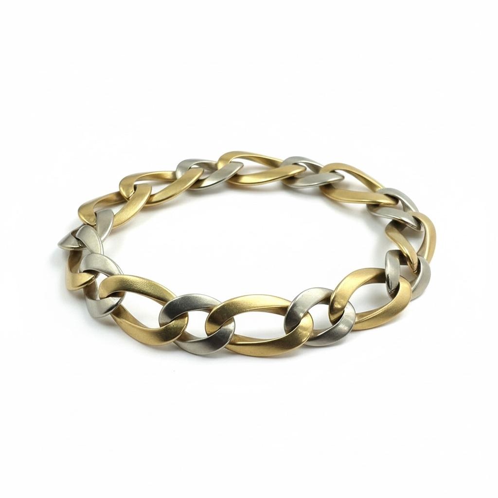 18K 2 Tones Sterle Curbe Link Bracelet