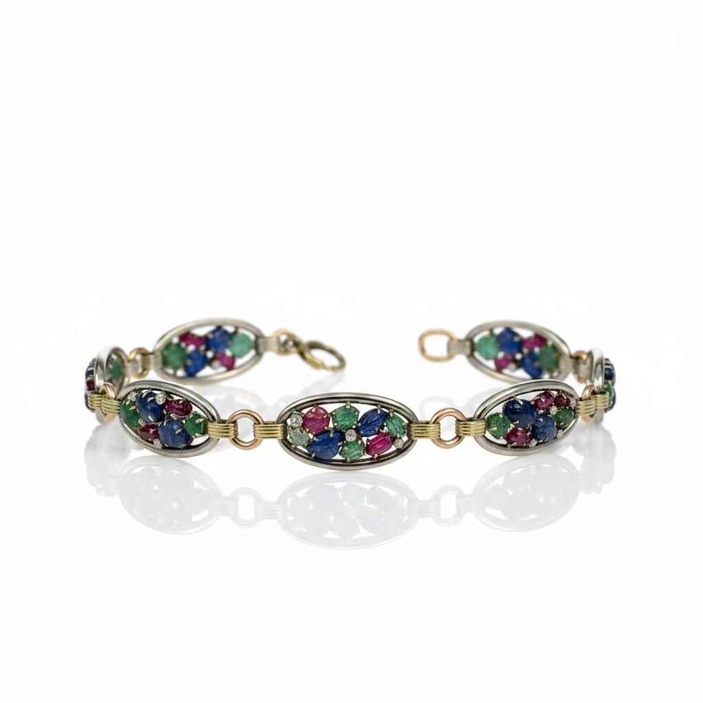 Platinum and Two-Tone Gold Tutti Frutti Gemset Bracelet, Circa 1960s