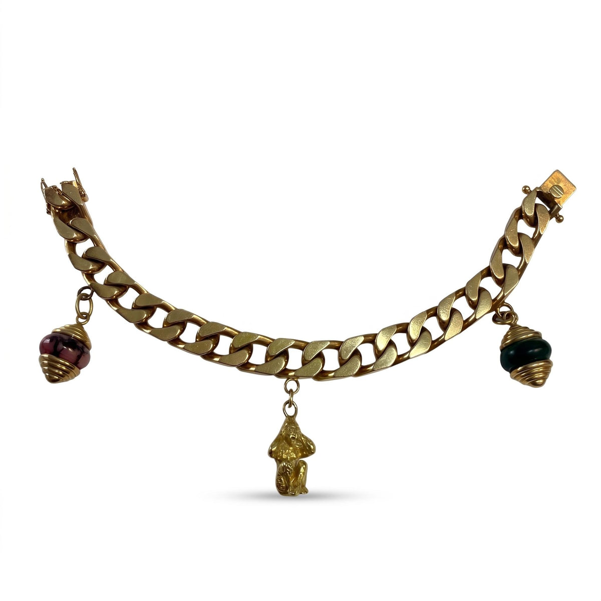 1970s Italian 18k Yellow Gold Gourmette Charm Bracelet