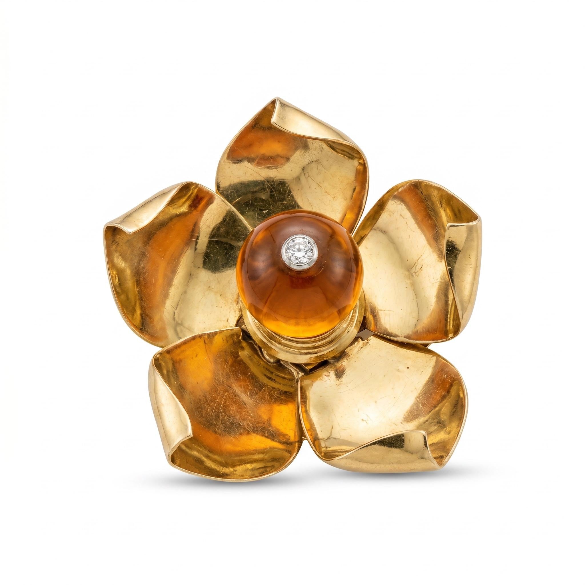1950s Cartier Malachite and Citrine Flower Brooches