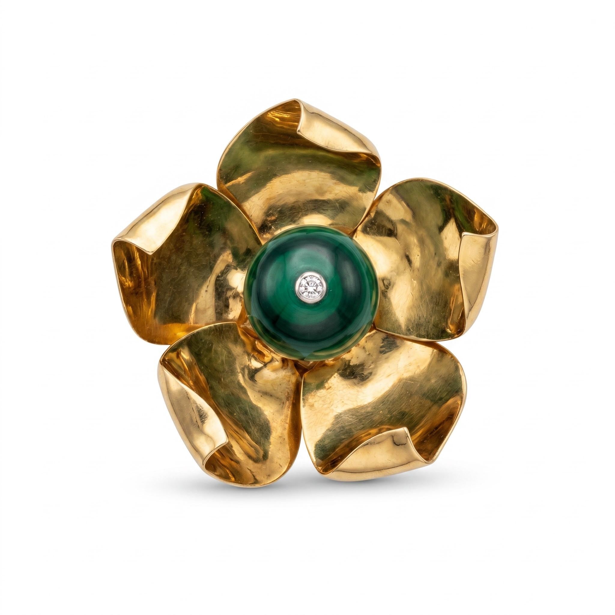 1950s Cartier Malachite and Citrine Flower Brooches
