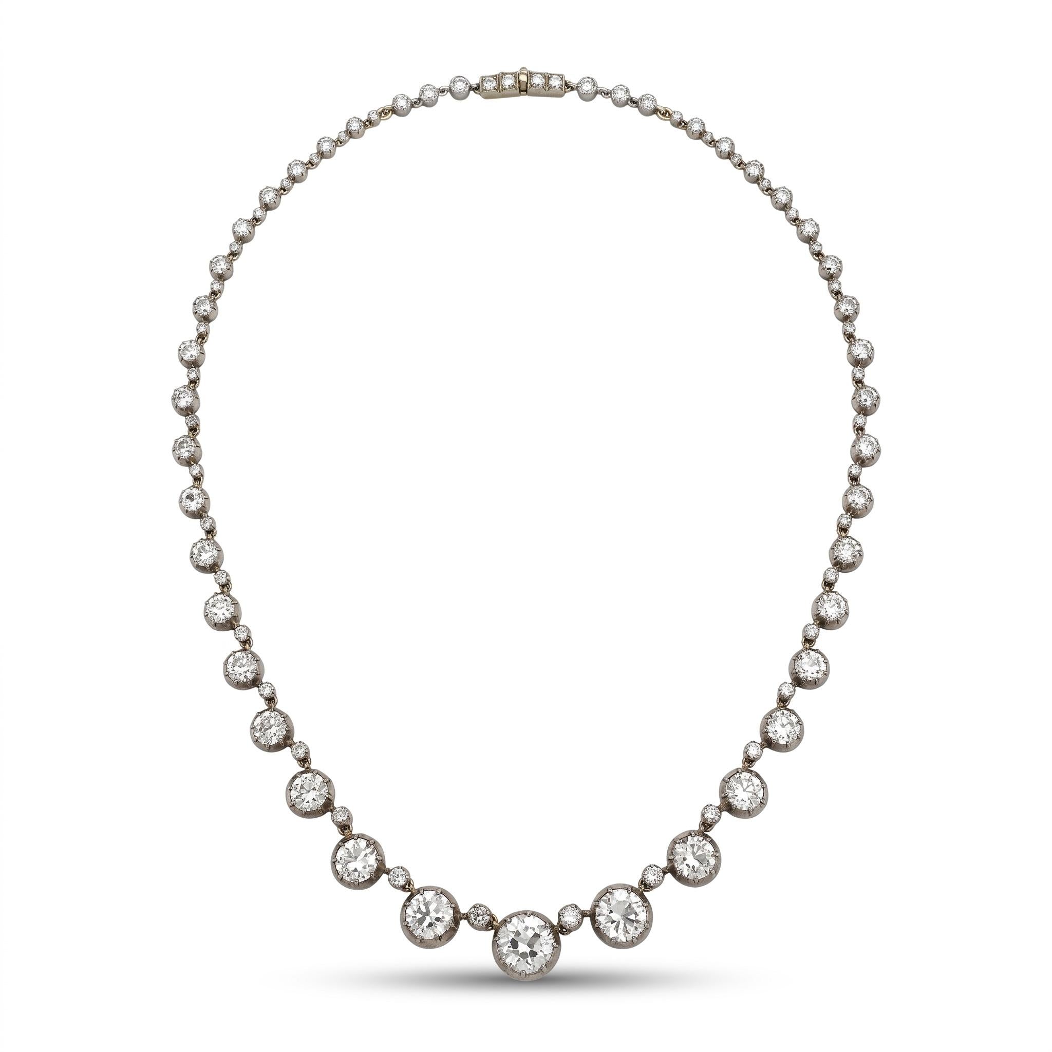 Circa 1850 European Silver-on-Gold Diamond Rivière Necklace