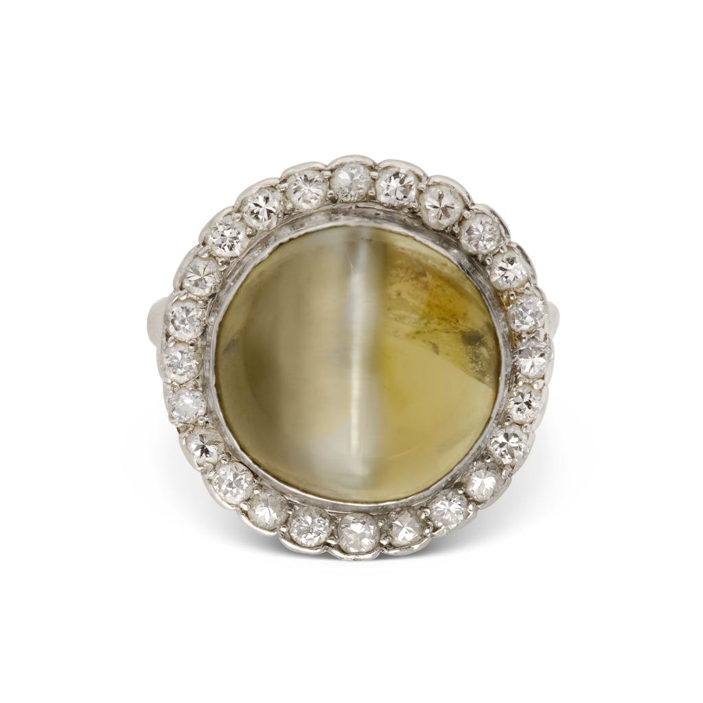 Platinum Cat’s Eye and Diamond Ring, Circa 1920