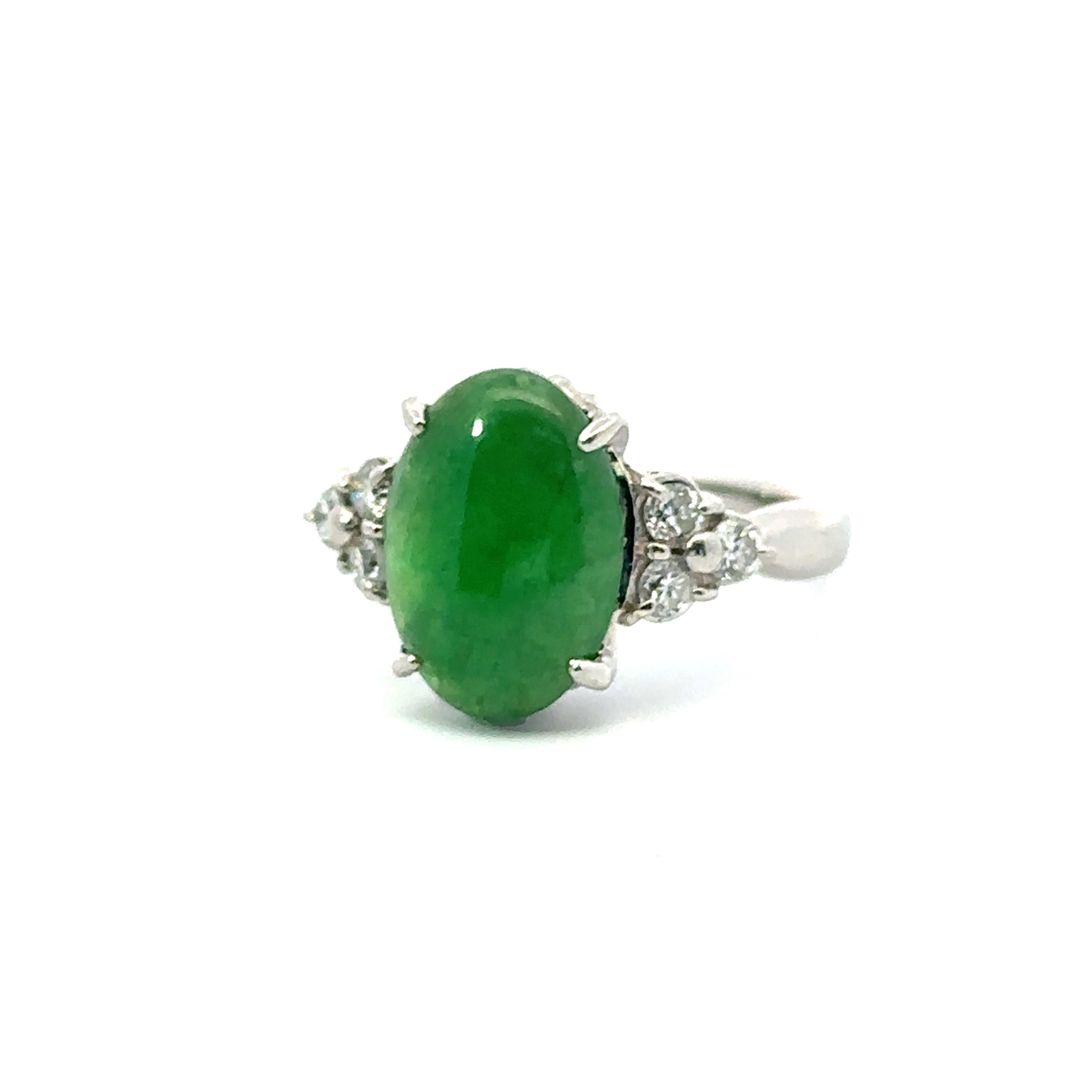 1960s Platinum Cabochon Jade and Diamond Ring
