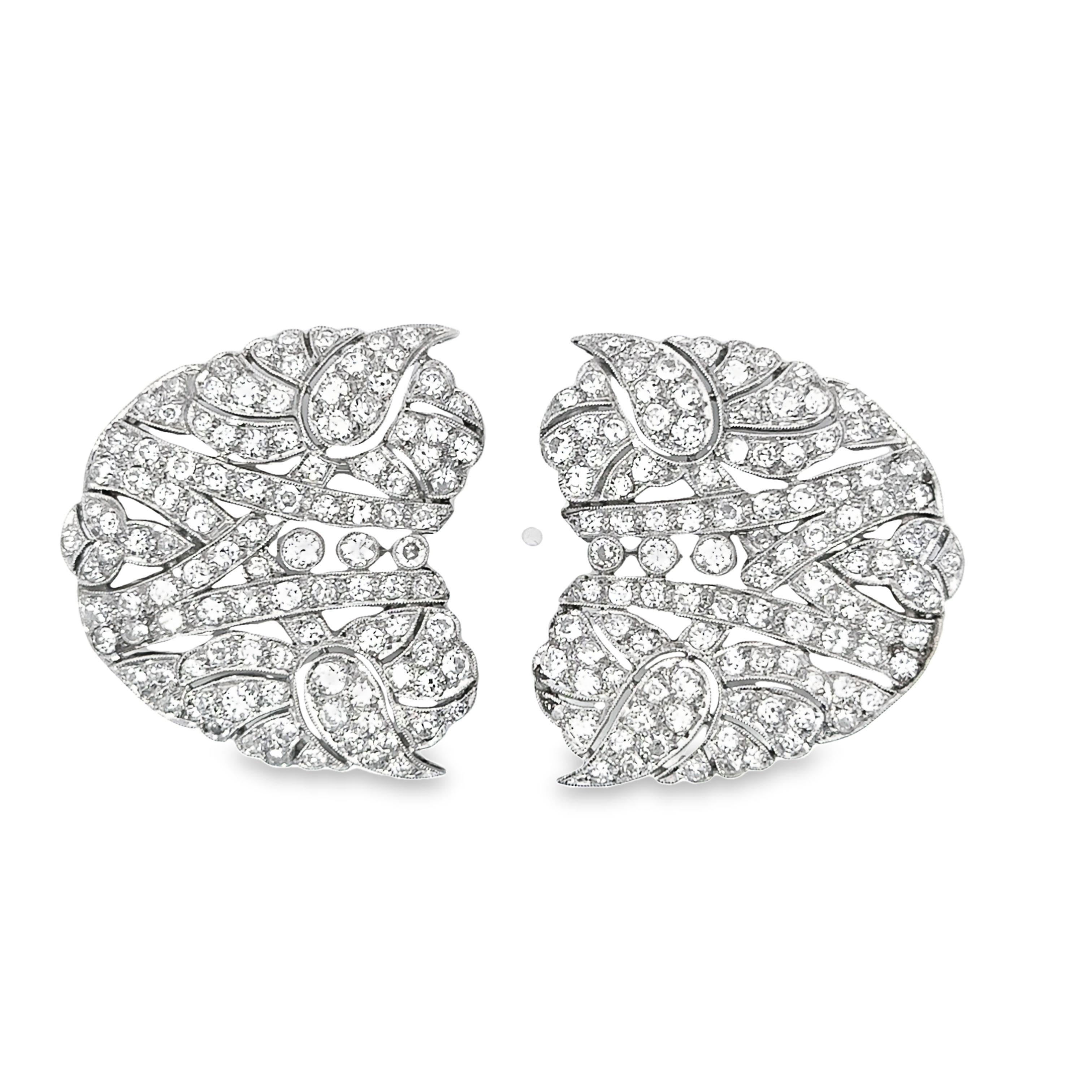 Platinum American Art Deco Geometrical Diamond Double Clips