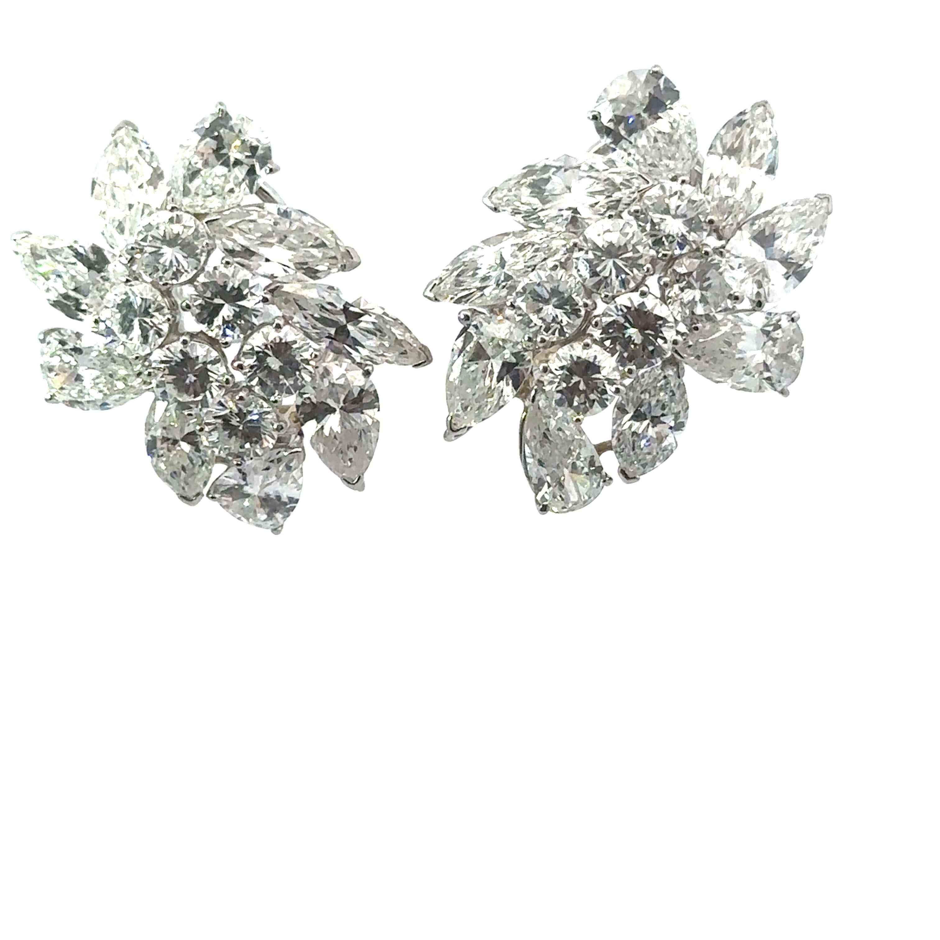 GIA-Certified 15.73 Carat Diamond Cluster Earrings in Platinum