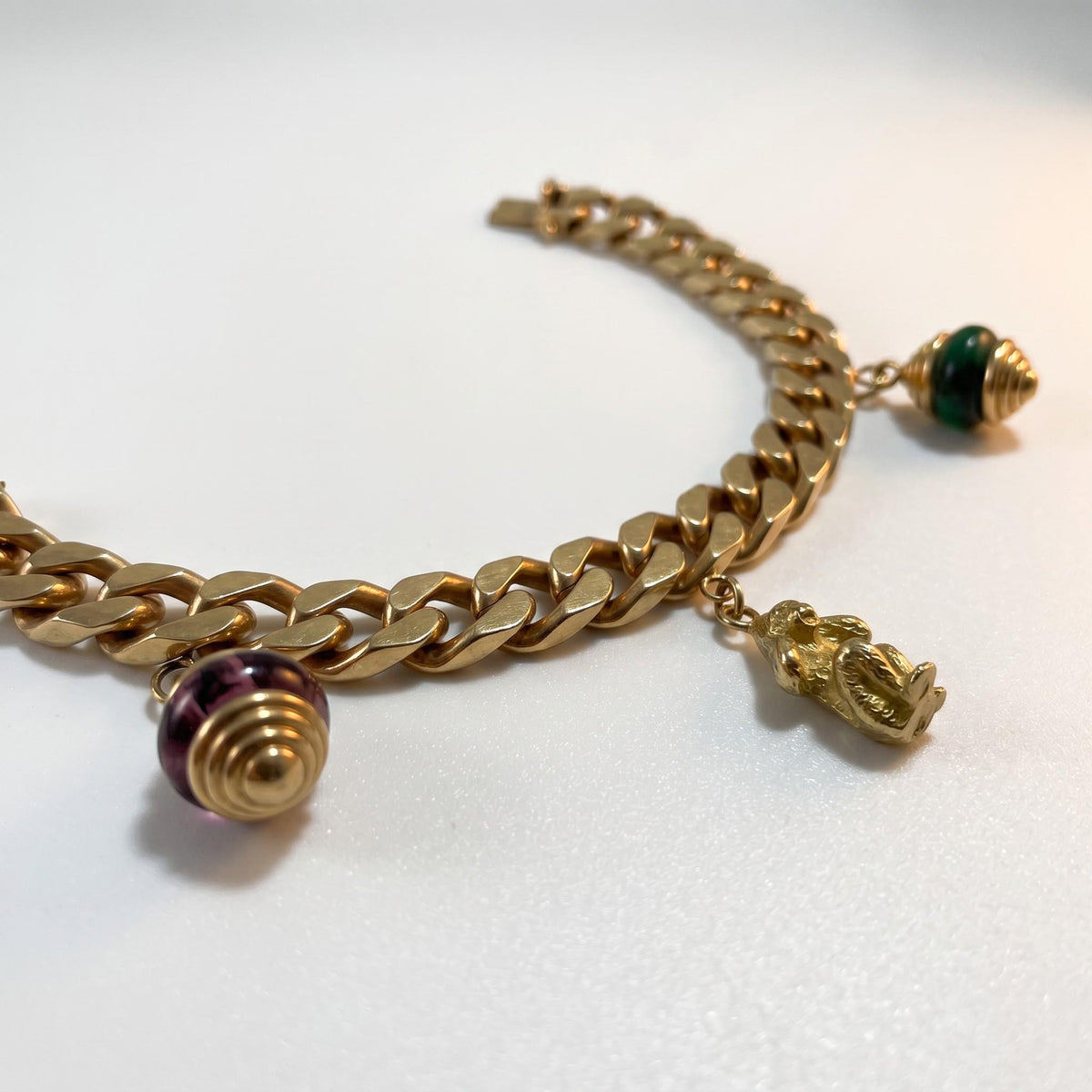 1970s Italian 18k Yellow Gold Gourmette Charm Bracelet