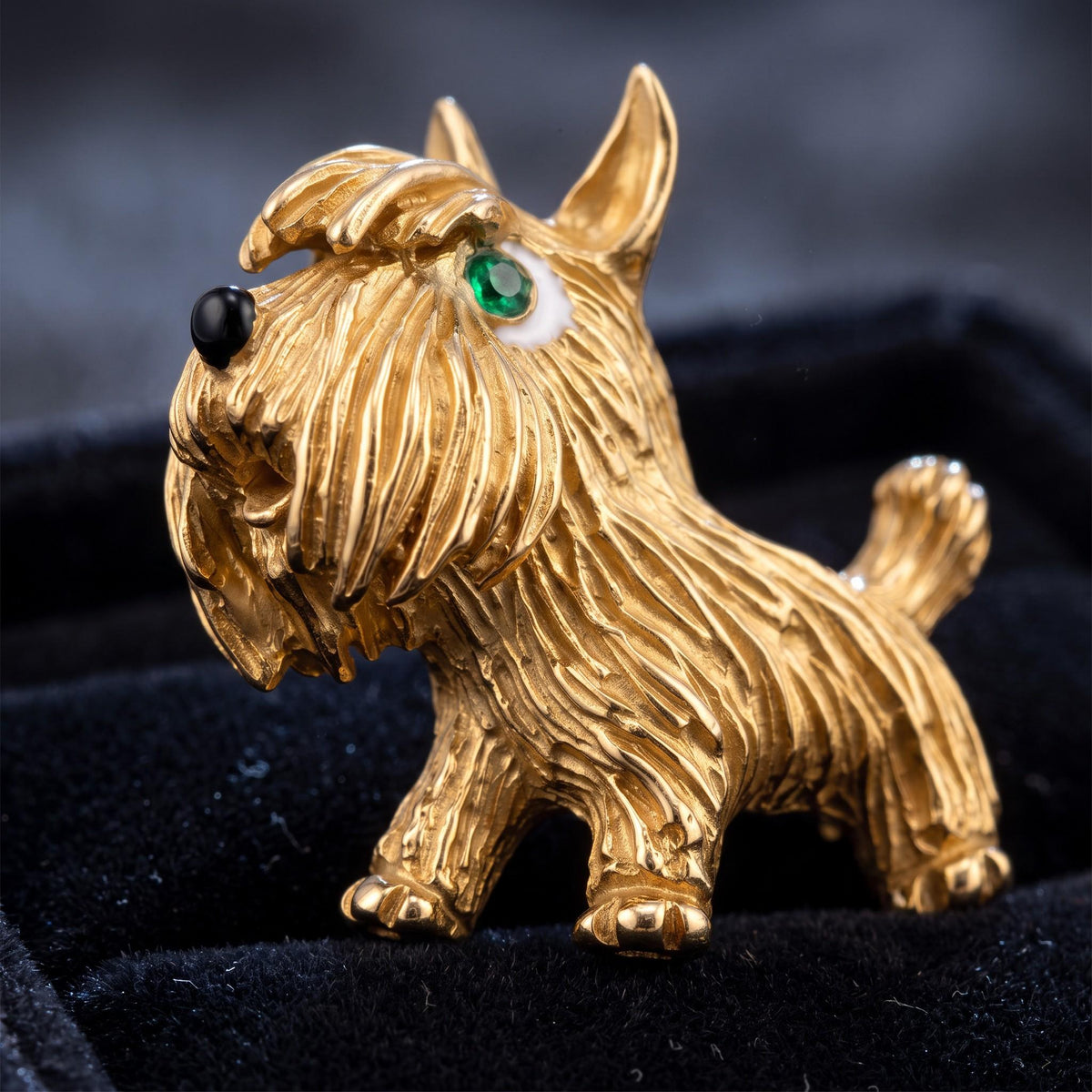 French 18K Gold and Enamel Dog Brooch