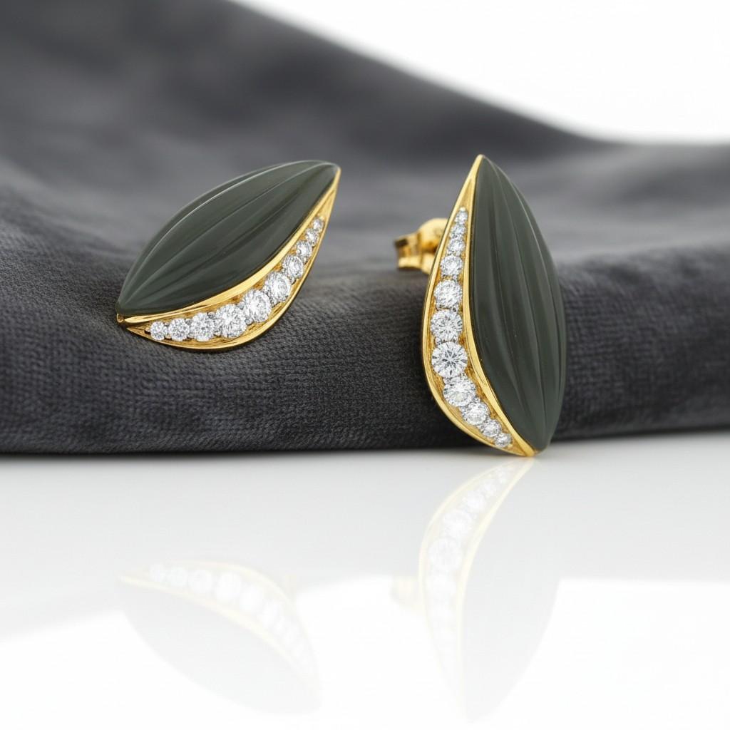 Fred Fluted Onyx Diamond Earrings in 18K Gold