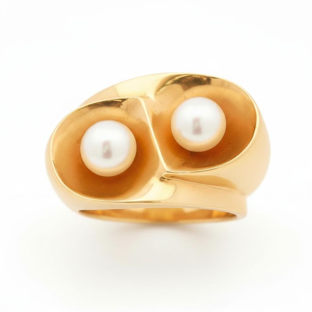 Raymond Templier Pearl Toi et Moi Ring in 18K Gold