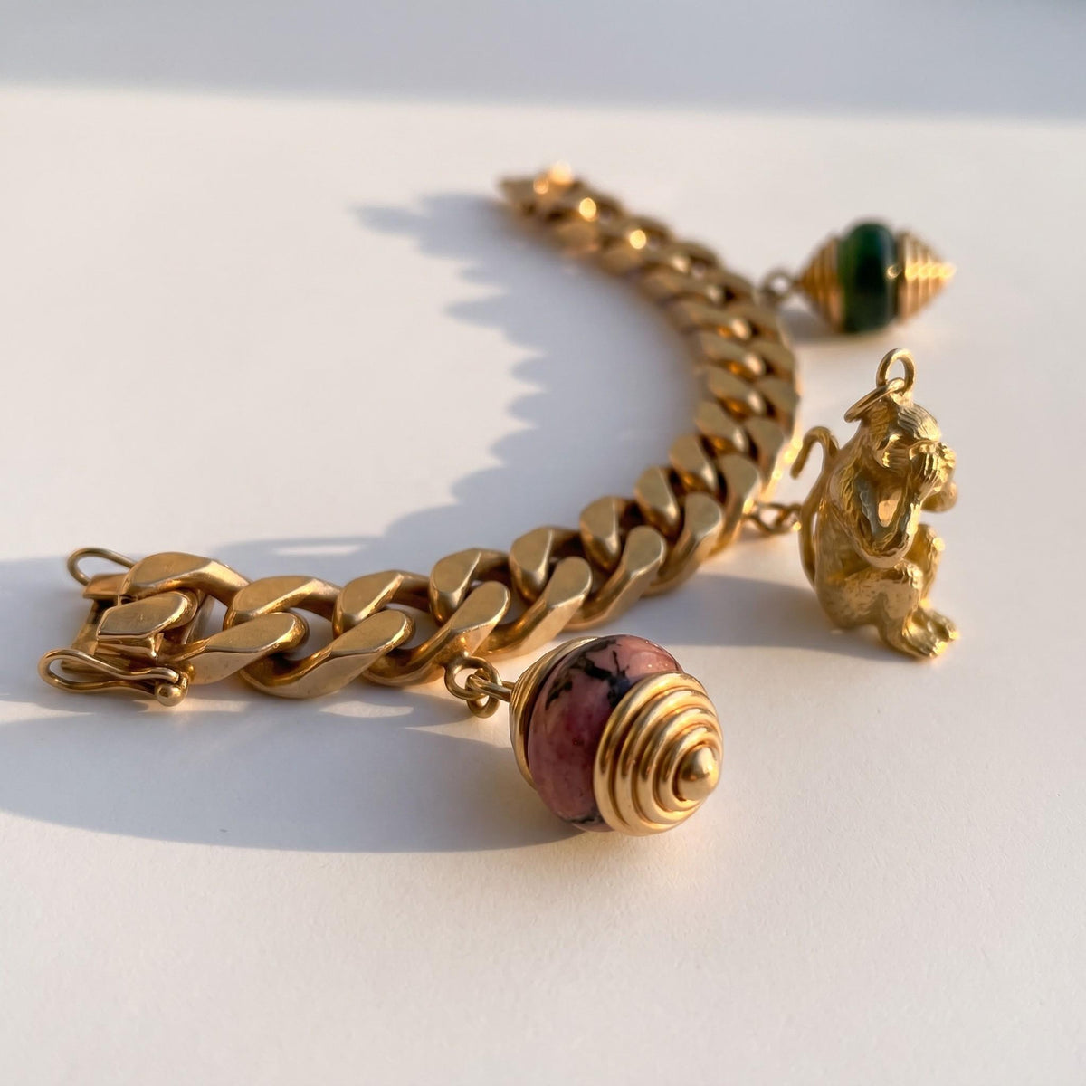 1970s Italian 18k Yellow Gold Gourmette Charm Bracelet